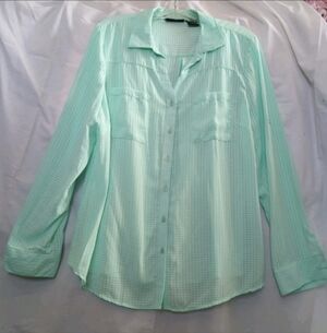🍀Jennifer Lauren Sheer Blouse Button Down Shirt Top Plus Size 1X Mint Green
